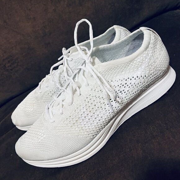 SOLD ITEM  Nike Flyknit Racer Triple White 2017 526628-100 Mens 11 US 45 EUR - Picture 3 of 15